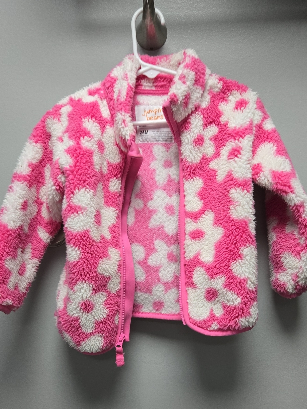 jumping beans Hot Pink and White Floral Sherpa Jacket